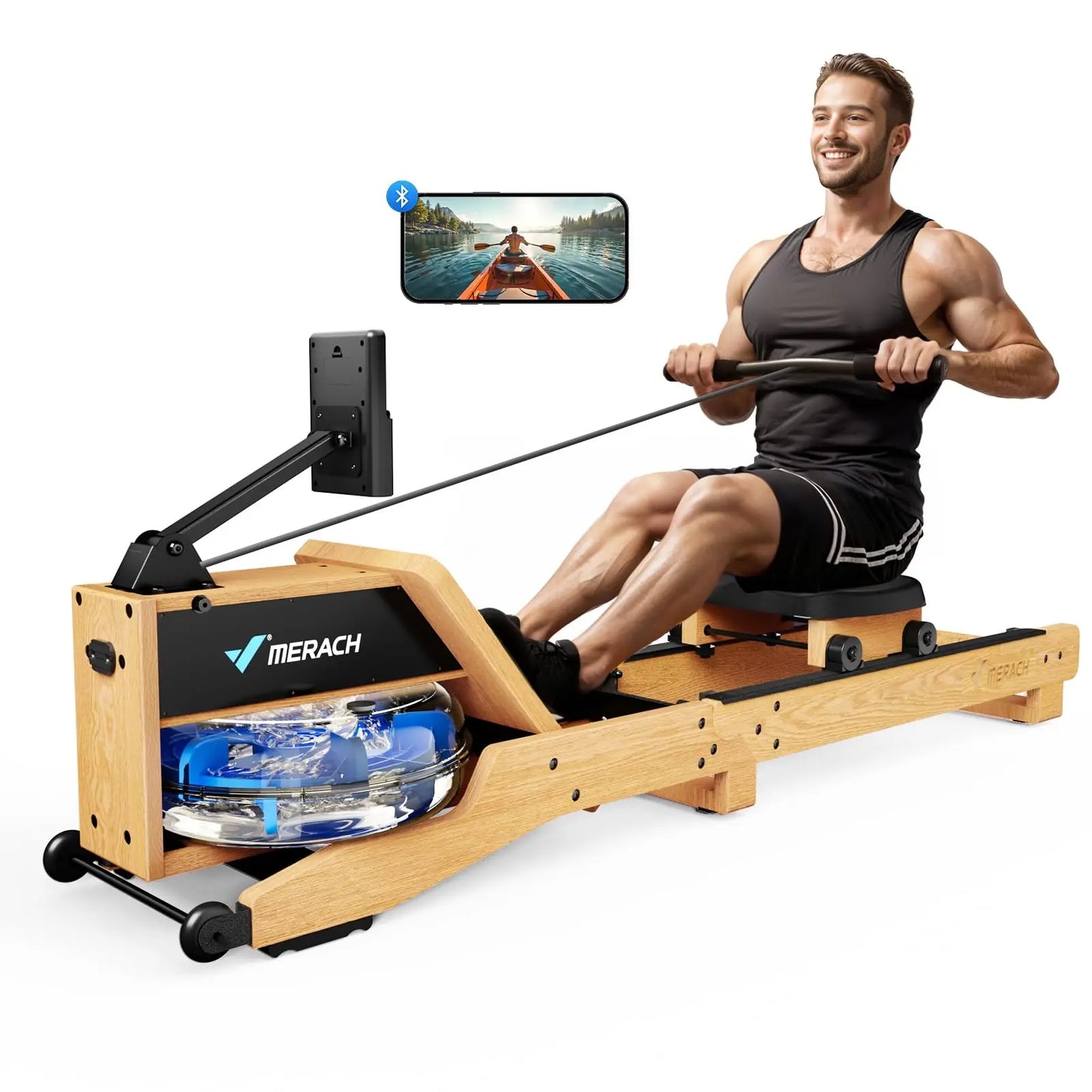 MERACH Water Rowing Machine Oak Wood Rower For Home