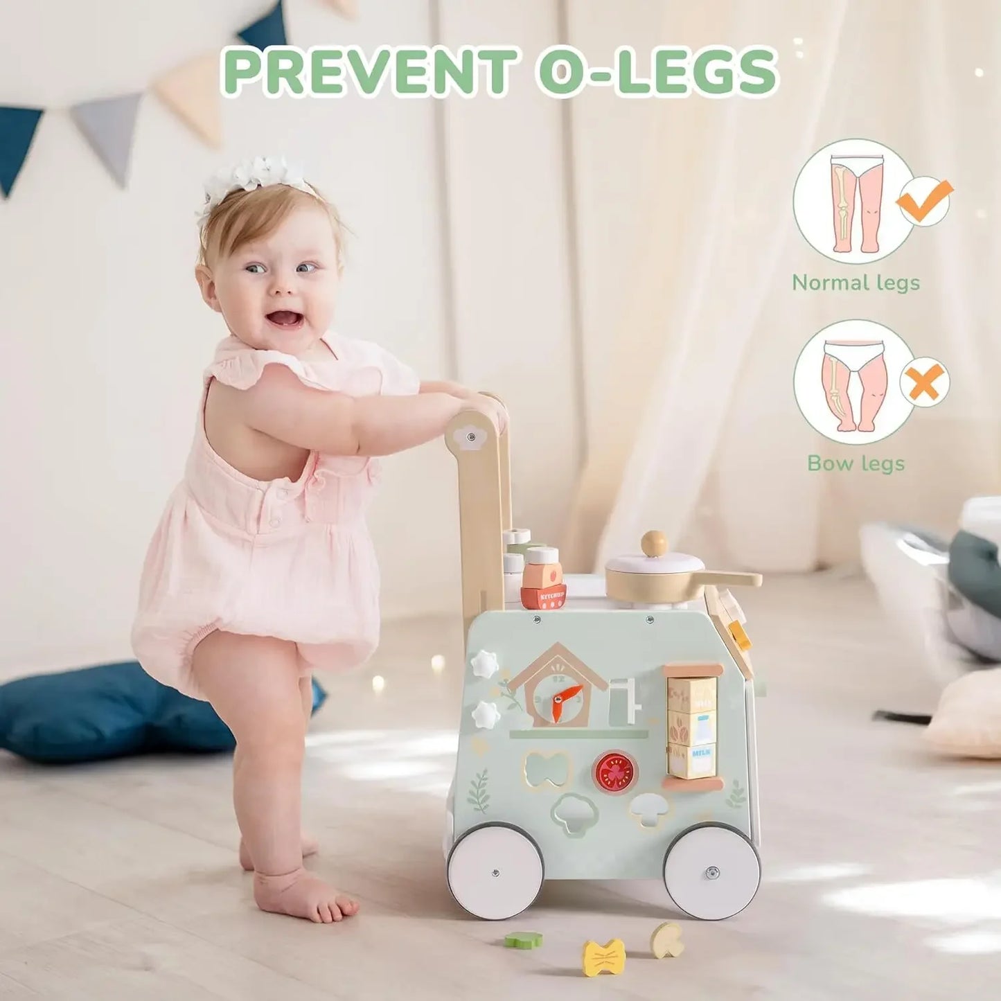 Robud Adjustable Height Wooden Baby Walker Push Toy