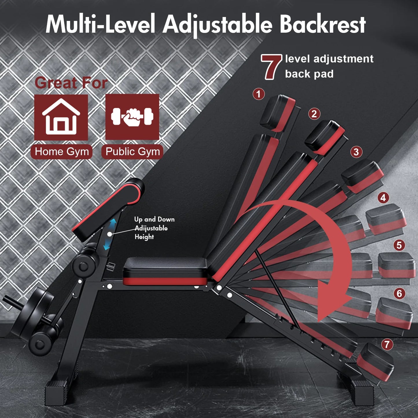 Adjustable Weight Bench With Seven Levels Foldable For Full-Body Strength