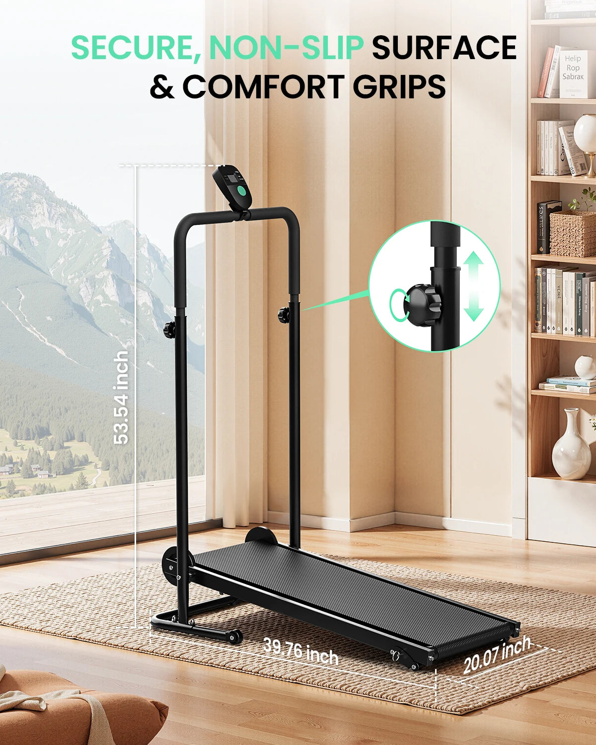 Motorless Treadmill With Dual Flywheels, Fixed Incline, LCD Monitor