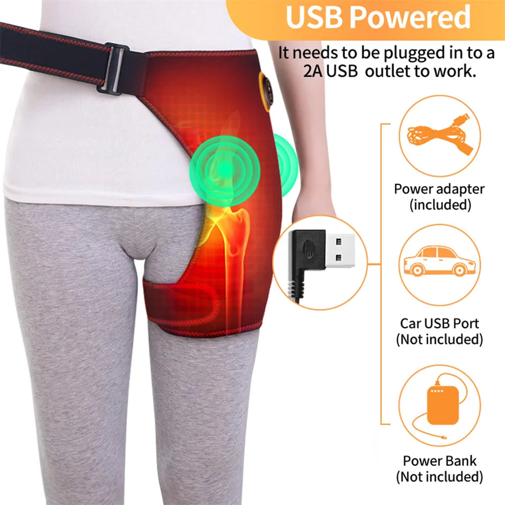 Heated Hip Brace USB Electric With 3 Massager Vibrations