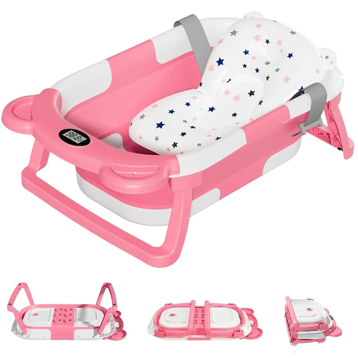 Newborn Collapsible Travel Baby Bathtub With Thermometer And Cushion