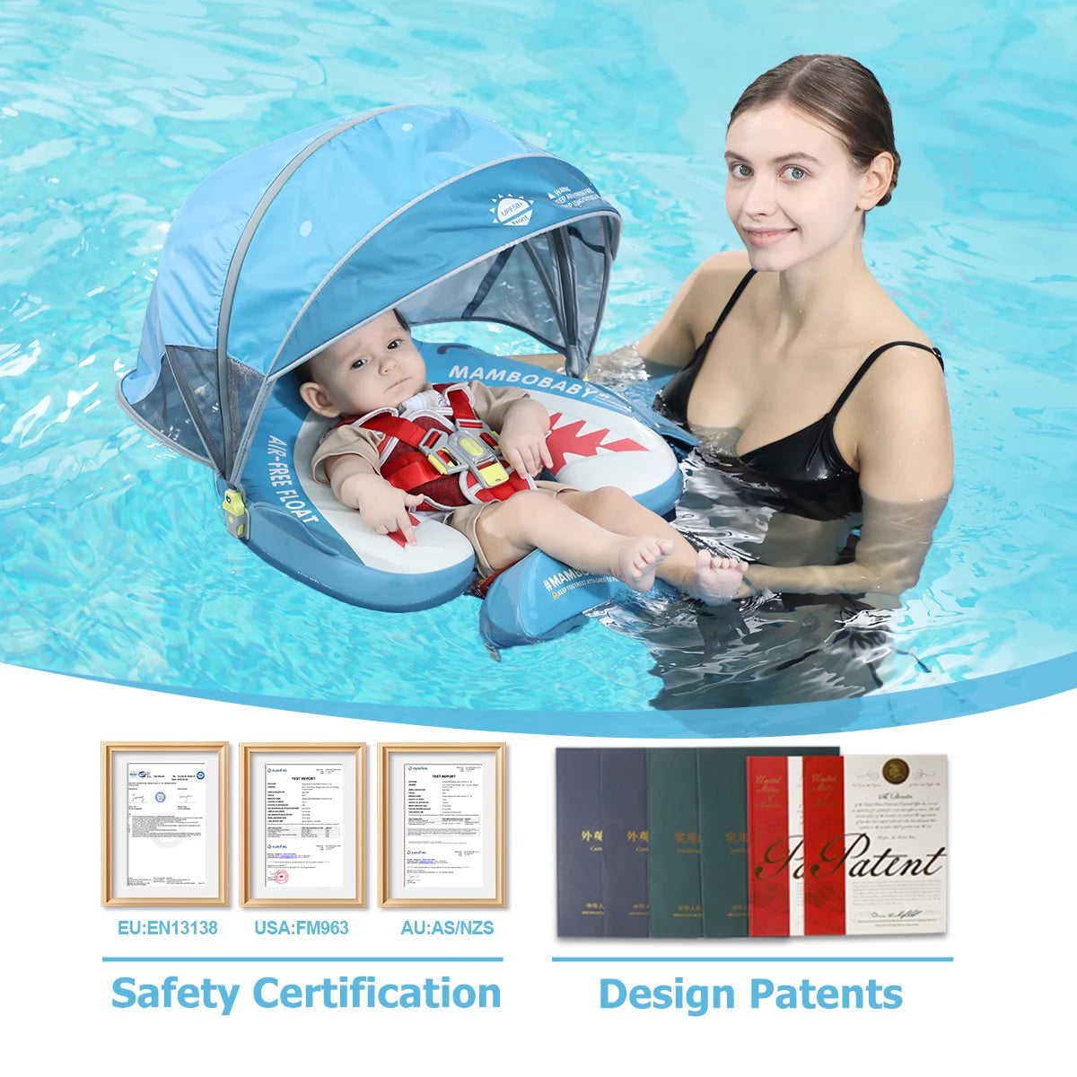 Mambobaby Baby Pool Float No Inflation Required With Removable Canopy