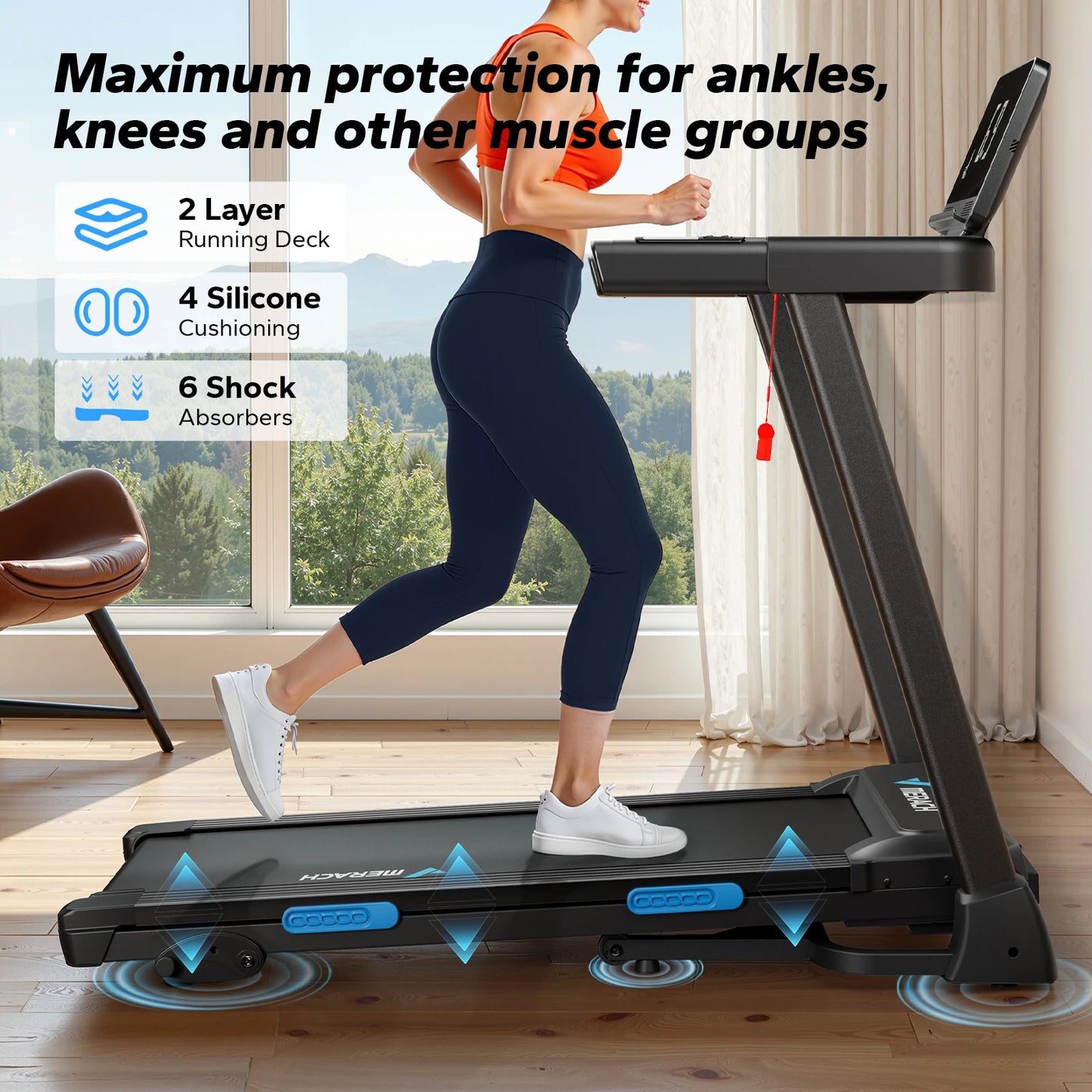MERACH T12 Foldable Treadmill with Incline, Quiet Performance
