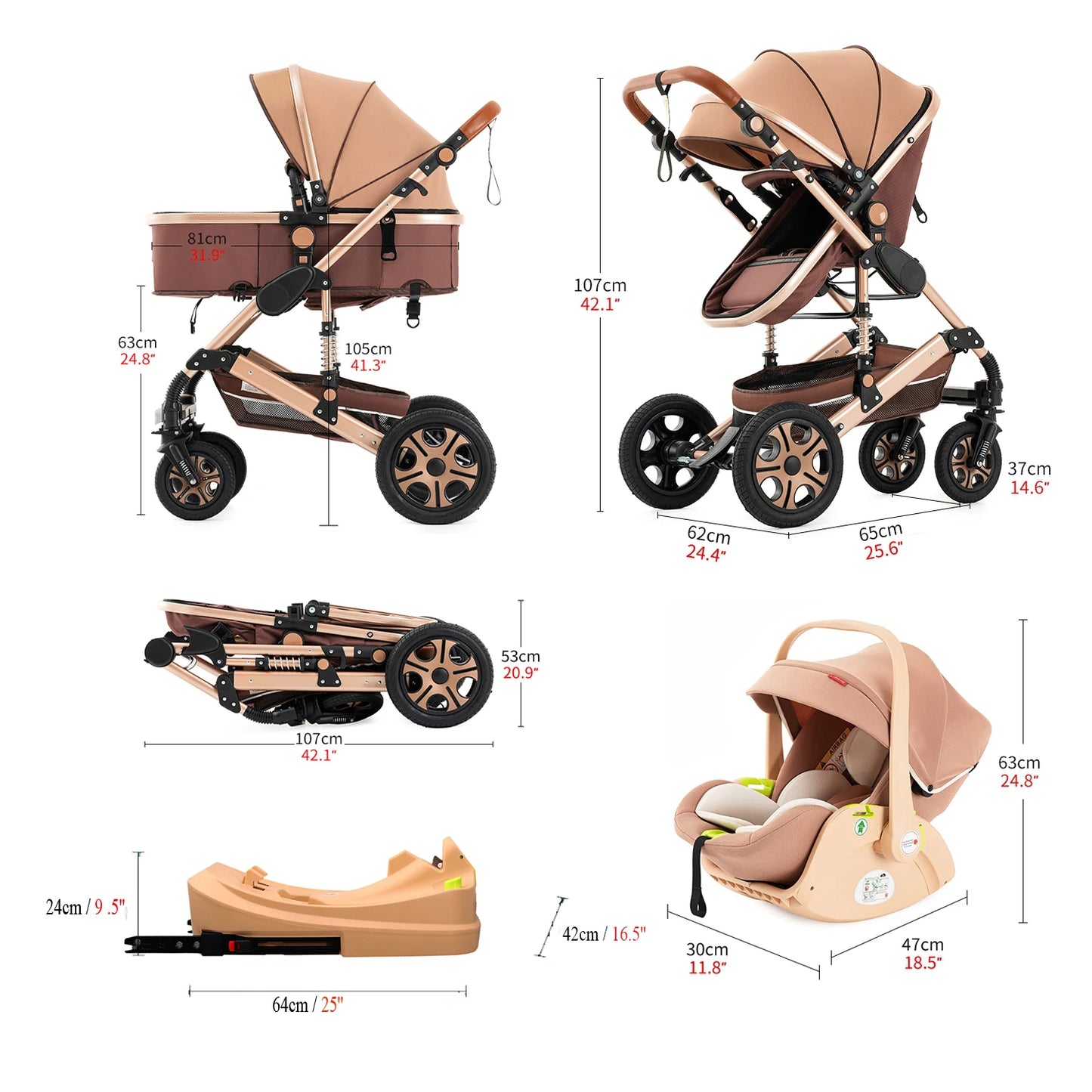 SteAnny 3-in-1 Infant Car Seat Travel System Stroller