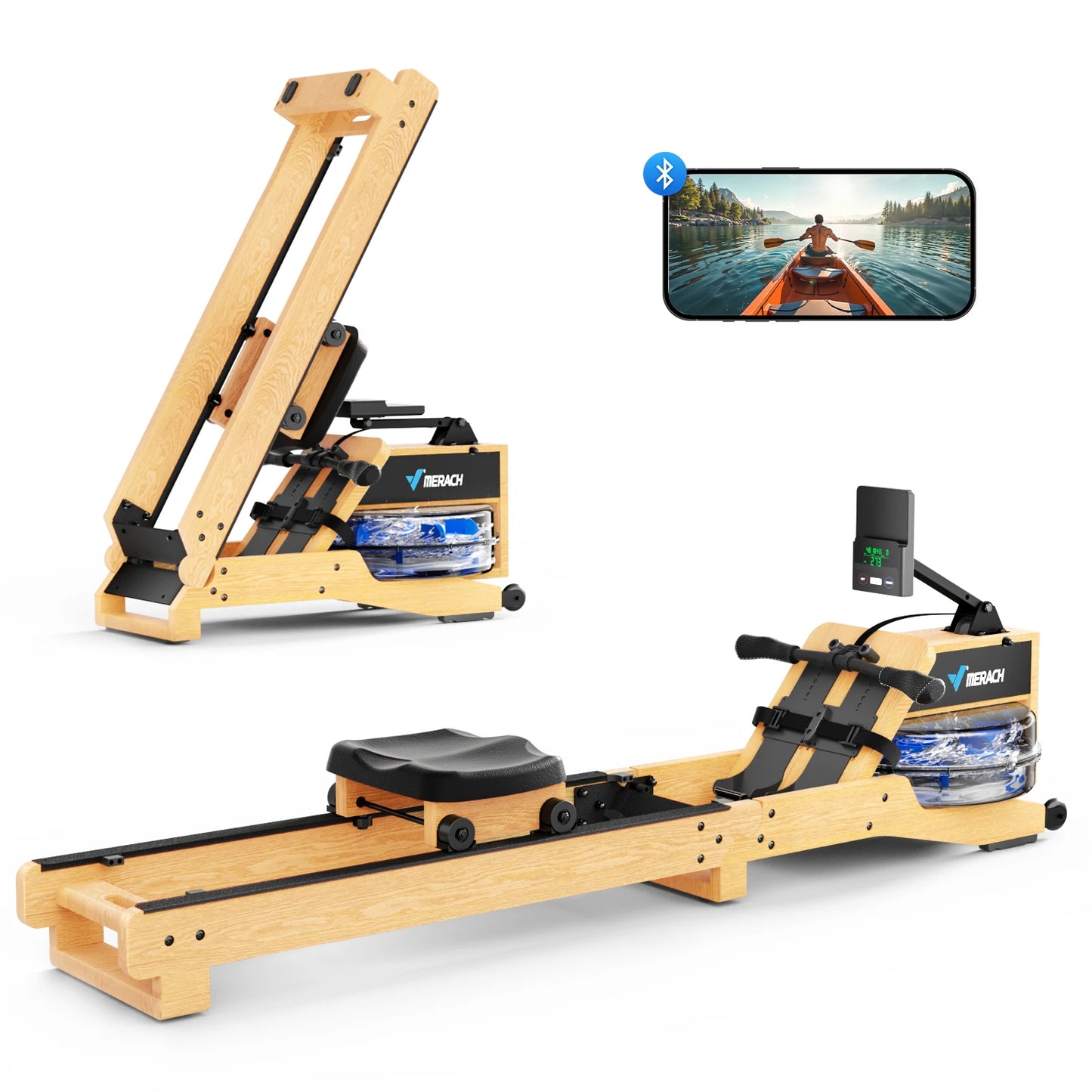 MERACH Water Rowing Machine Oak Wood Rower For Home