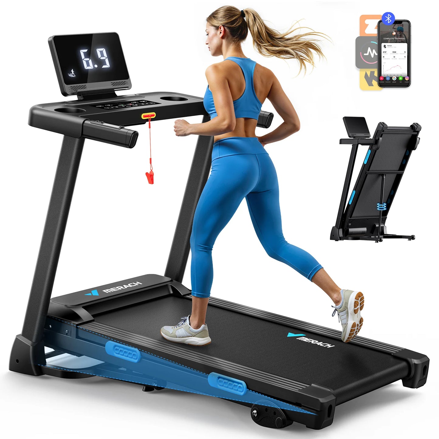 MERACH T12 Foldable Treadmill with Incline, Quiet Performance