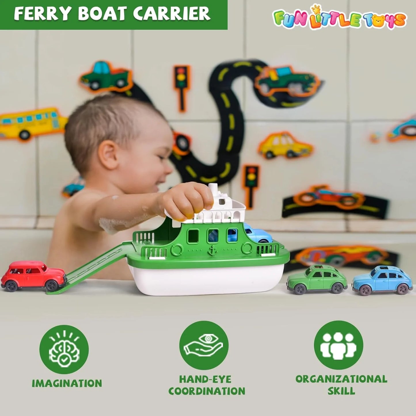 Ferry Bath Toy Set With 4 Mini Cars And Squirters