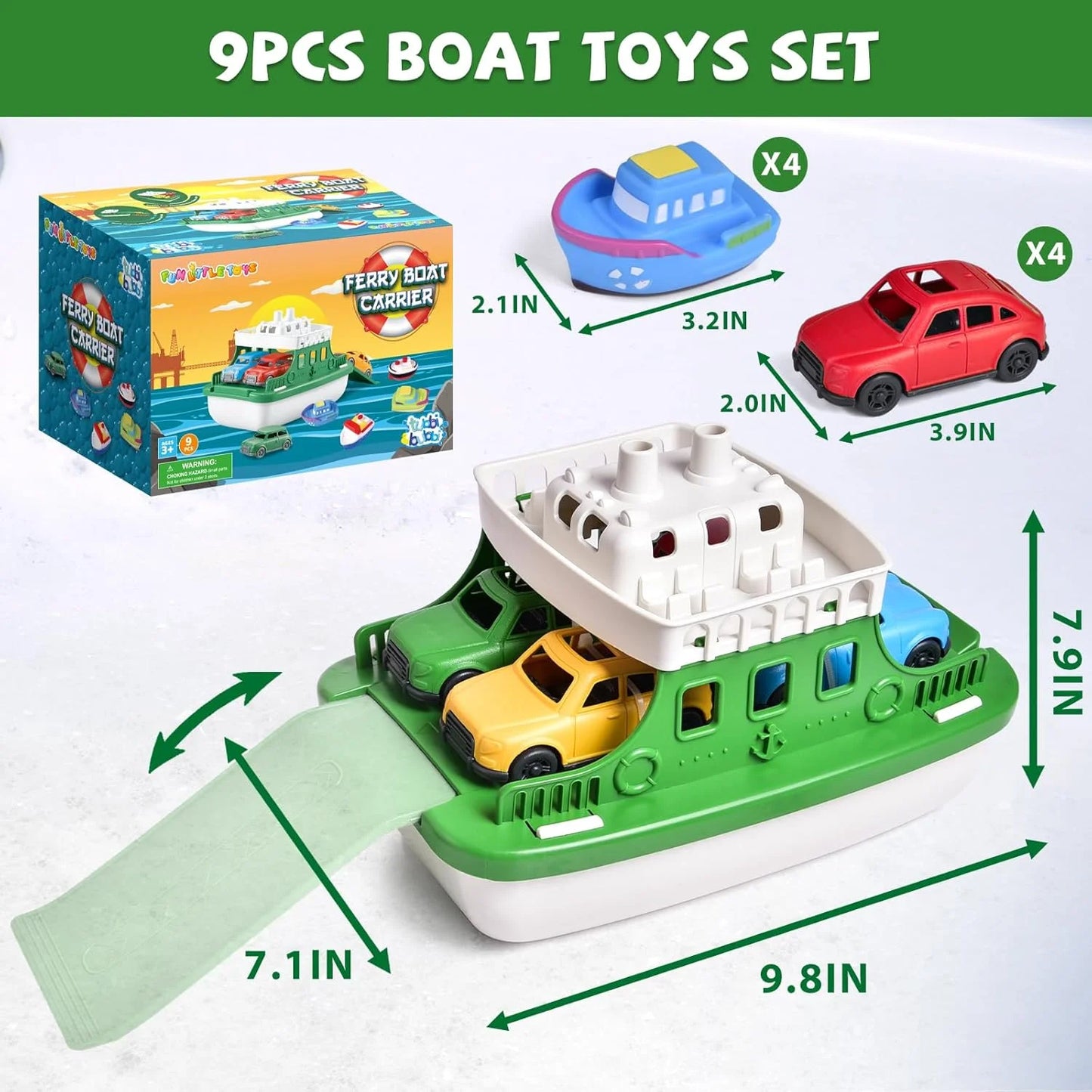 Ferry Bath Toy Set With 4 Mini Cars And Squirters