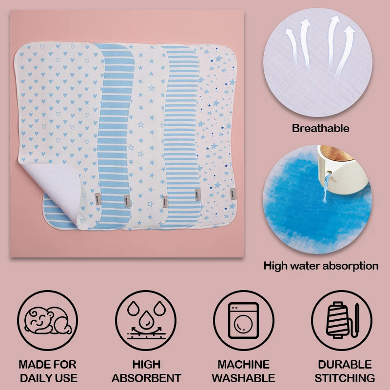 Five Pack Baby Burp Cloths Set Soft Absorbent Cotton Bibs