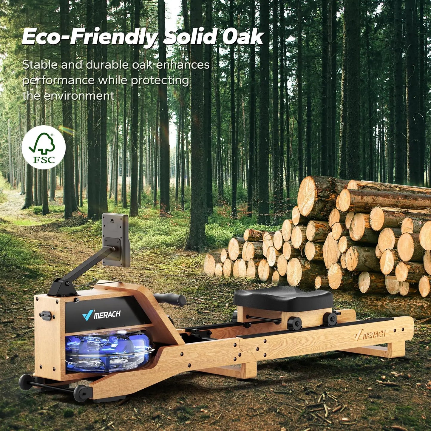 MERACH Water Rowing Machine Oak Wood Rower For Home