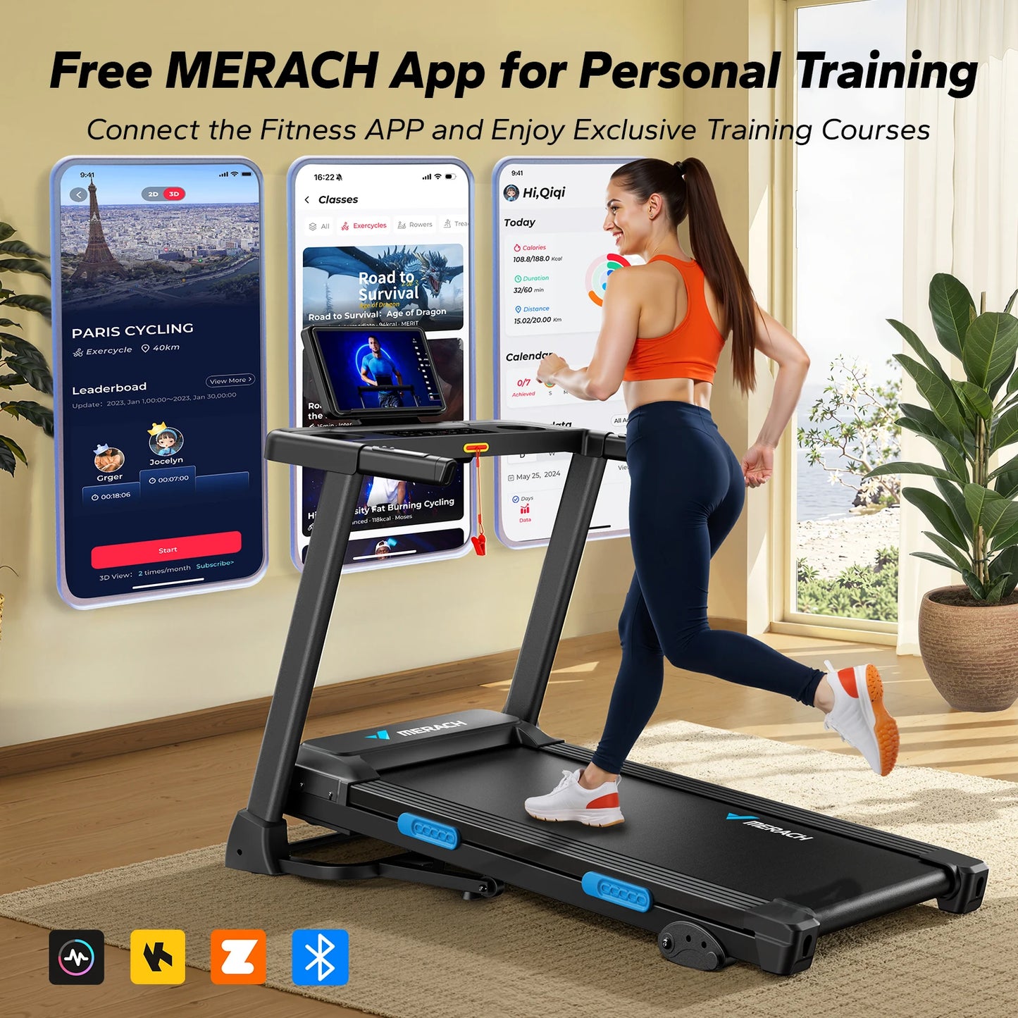 MERACH T12 Foldable Treadmill with Incline, Quiet Performance