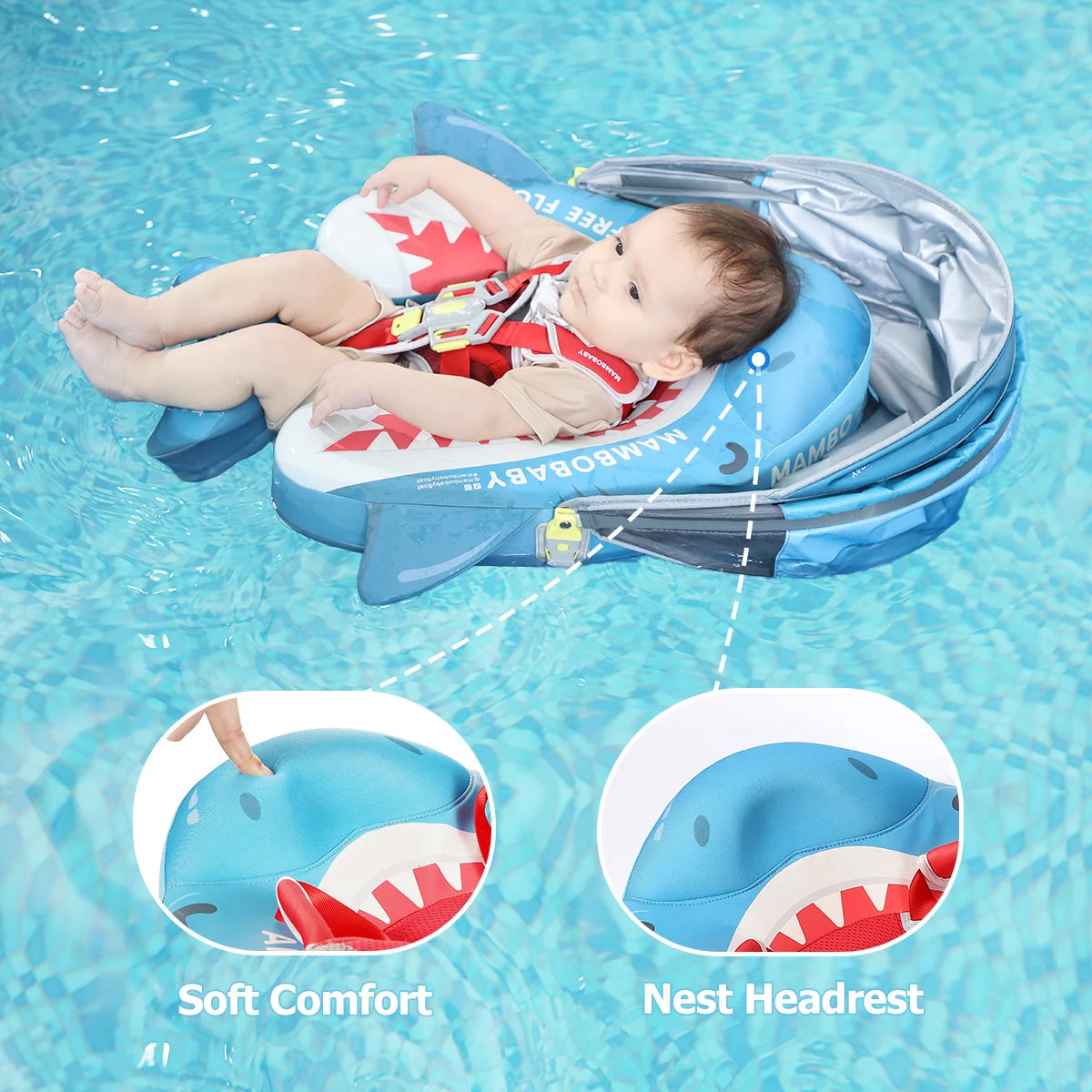 Mambobaby Baby Pool Float No Inflation Required With Removable Canopy