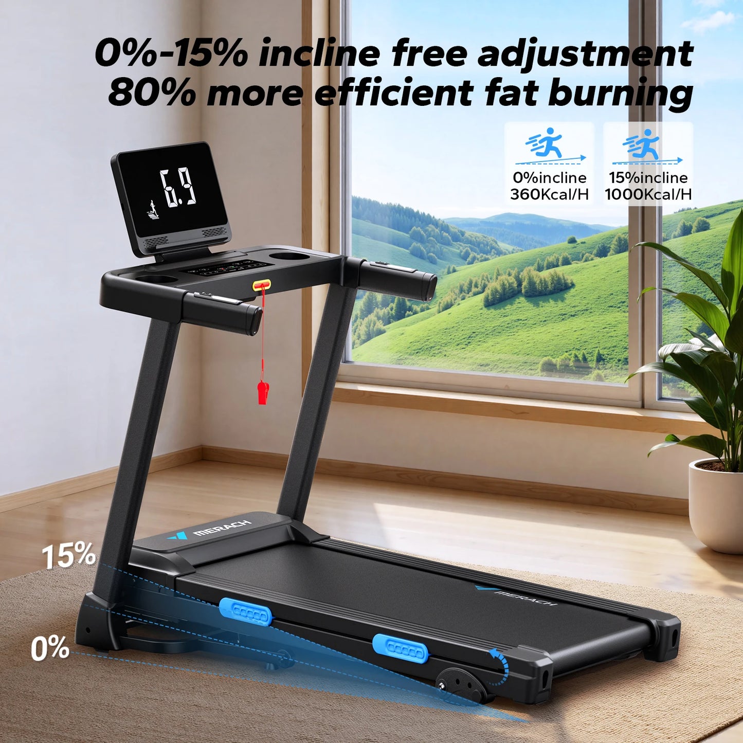 MERACH T12 Foldable Treadmill with Incline, Quiet Performance