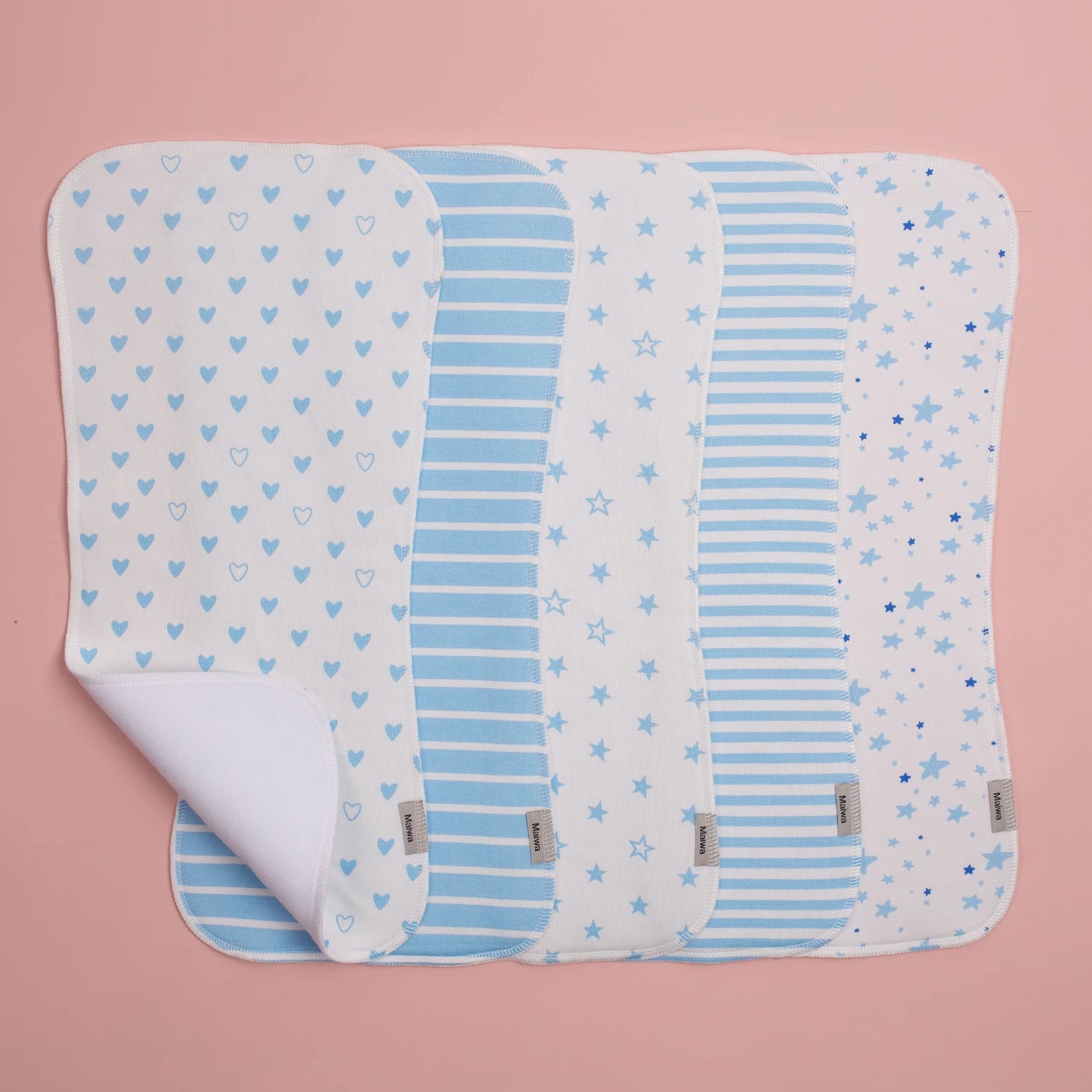 Five Pack Baby Burp Cloths Set Soft Absorbent Cotton Bibs