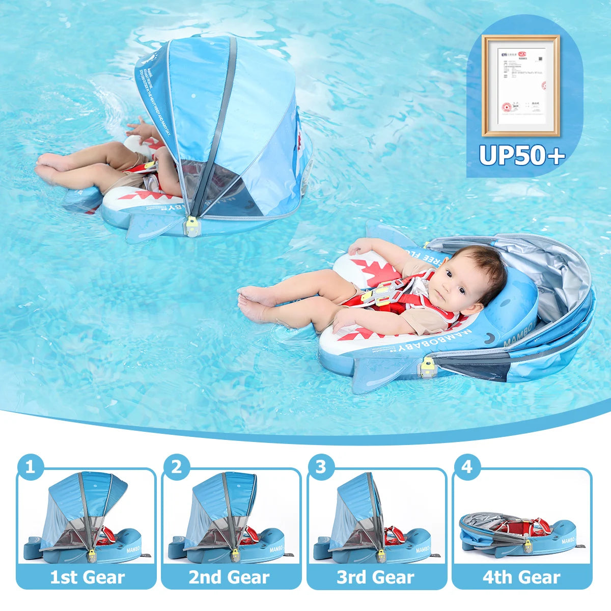 Mambobaby Baby Pool Float No Inflation Required With Removable Canopy