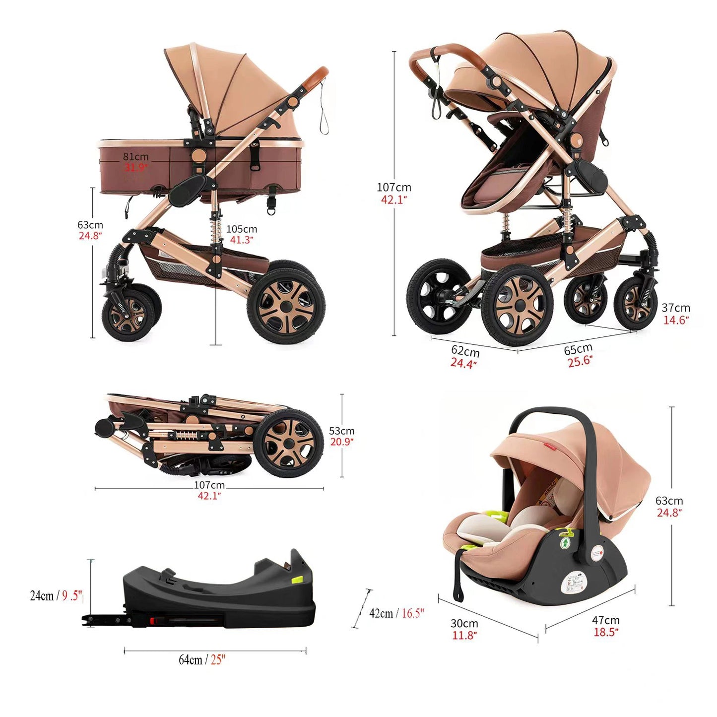 SteAnny Baby Stroller Travel System with Car Seat Isofix