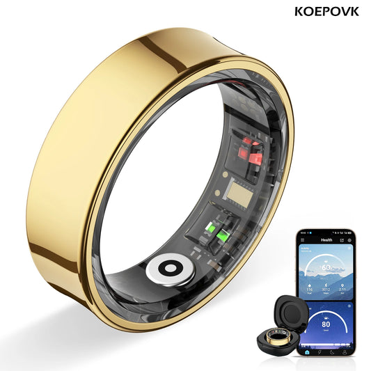 Smart ring with heart rate monitor, sleep & activity tracking, waterproof, and magnetic charging. Tracks your sleep, steps, and workouts 24/7. Stainless steel, built to last.