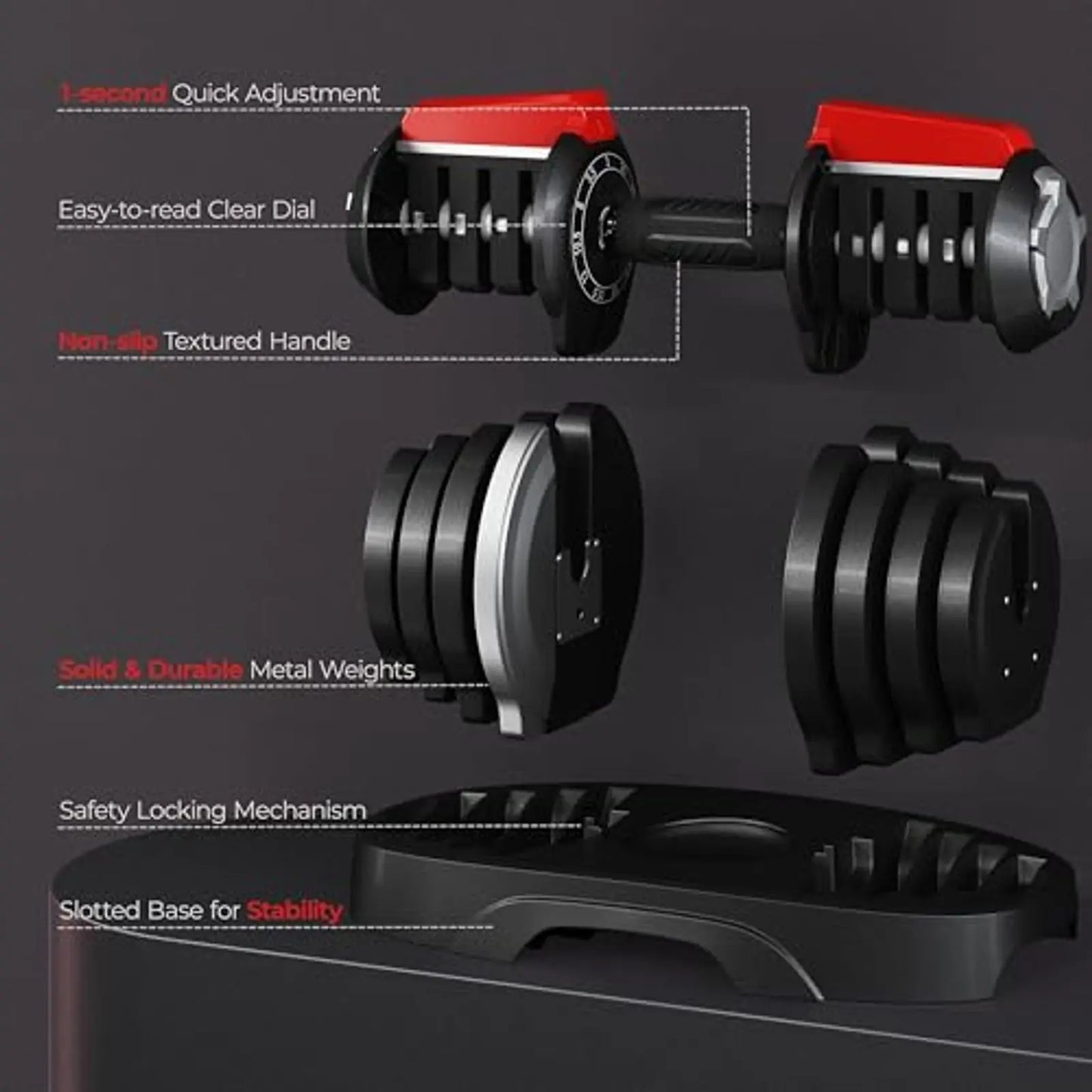 Adjustable Dumbbell Set With Anti Slip Handle For Home Gym