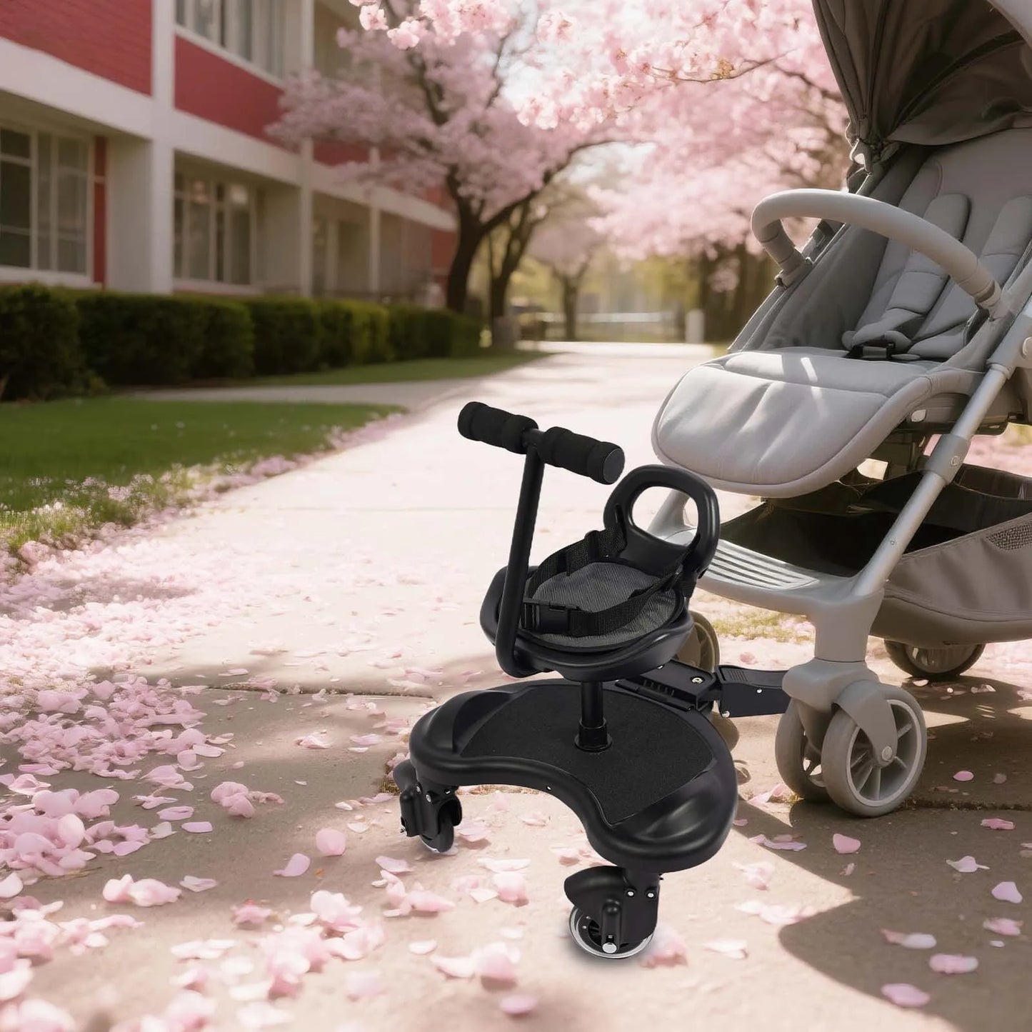 Two In One Sit And Stand Child Rider Stroller Attachment With Detachable Seat