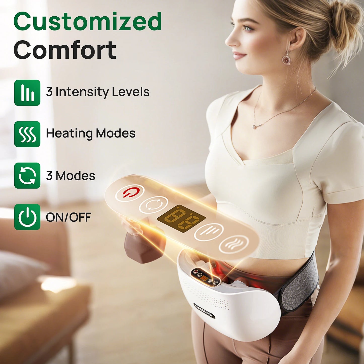 HOMEMASSA Cordless Stomach Massager With Bian Stone Heating
