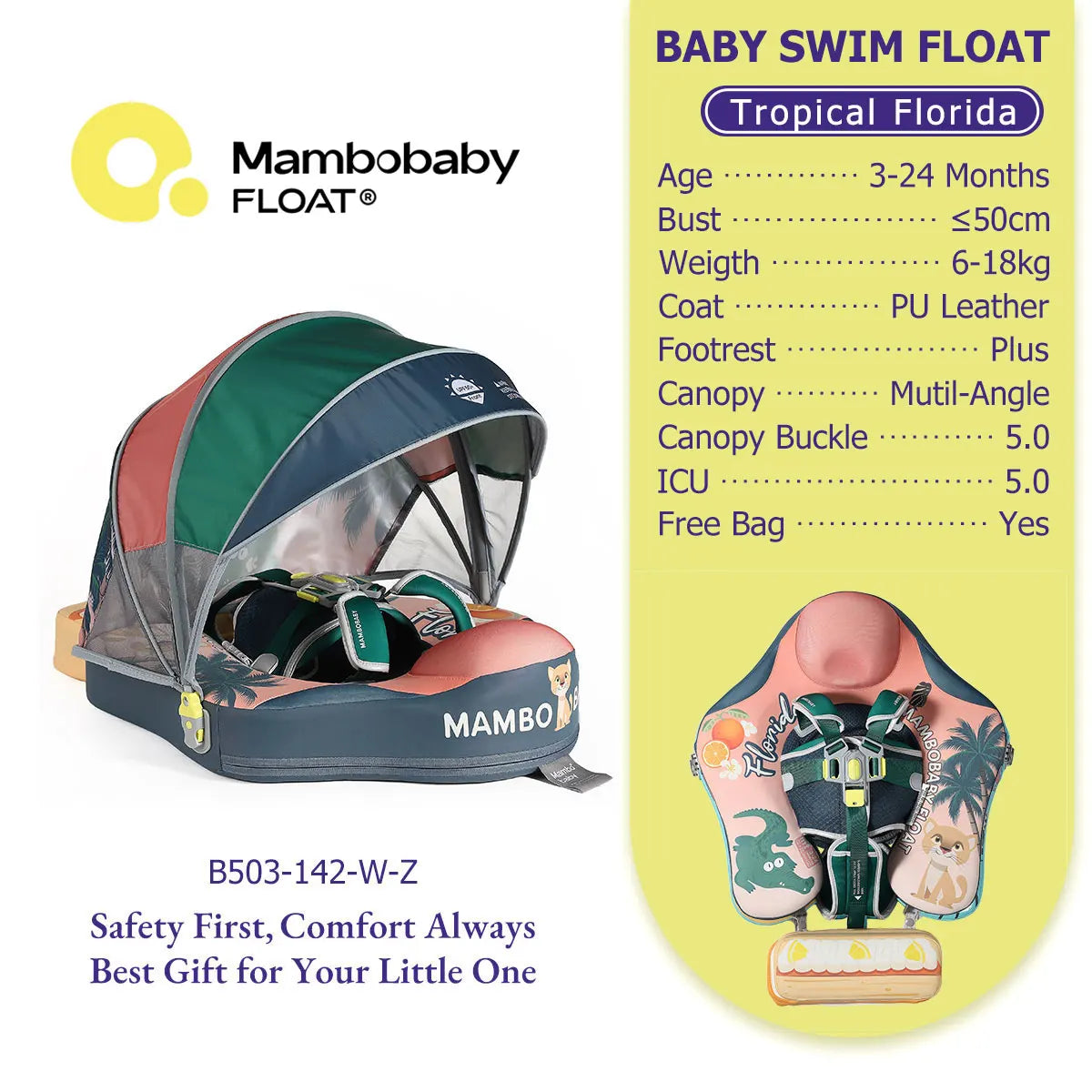 Mambobaby Baby Pool Float No Inflation Required With Removable Canopy
