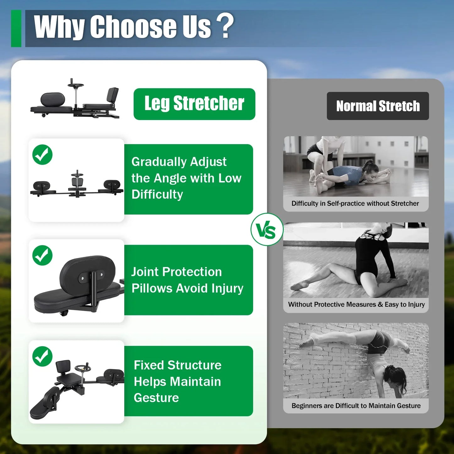 Leg Stretcher 3 Bar Spreader for Leg Stretching and Flexibility