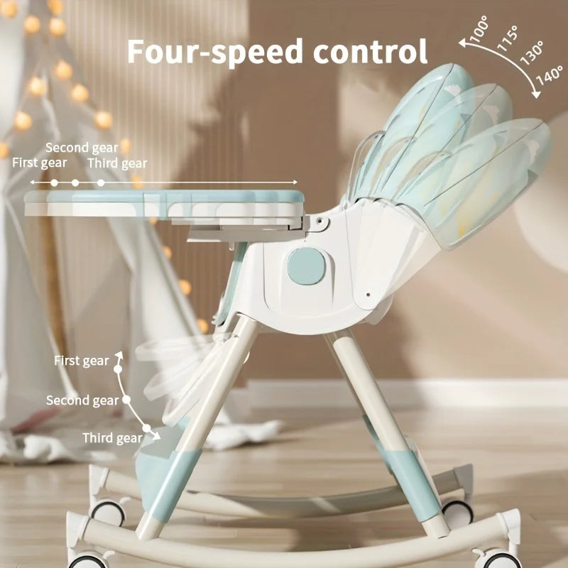 Foldable Kids High Chair With Adjustable Height And Safety Belt