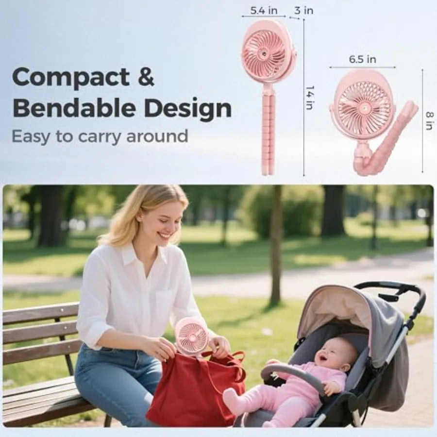 Upgraded Rechargeable Misting Baby Stroller Fan With Clip Tripod