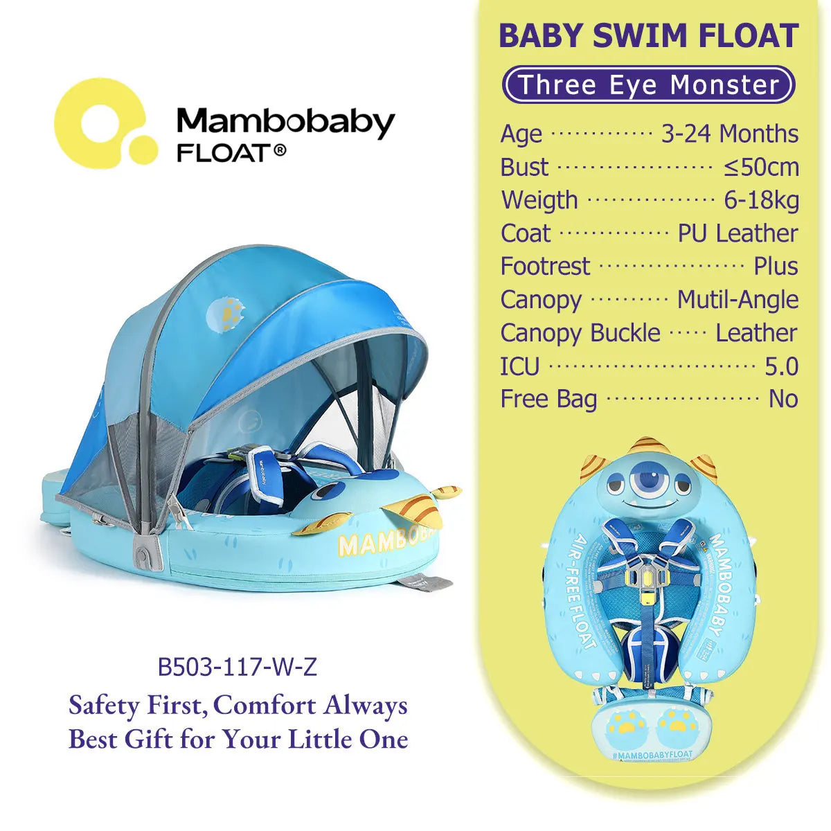 Mambobaby Baby Pool Float No Inflation Required With Removable Canopy