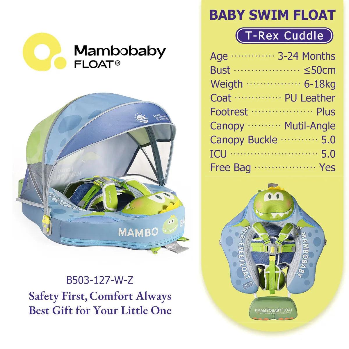 Mambobaby Baby Pool Float No Inflation Required With Removable Canopy