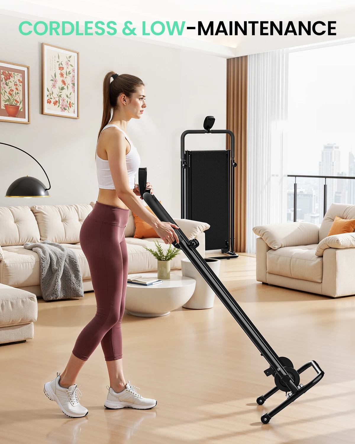 Motorless Treadmill With Dual Flywheels, Fixed Incline, LCD Monitor
