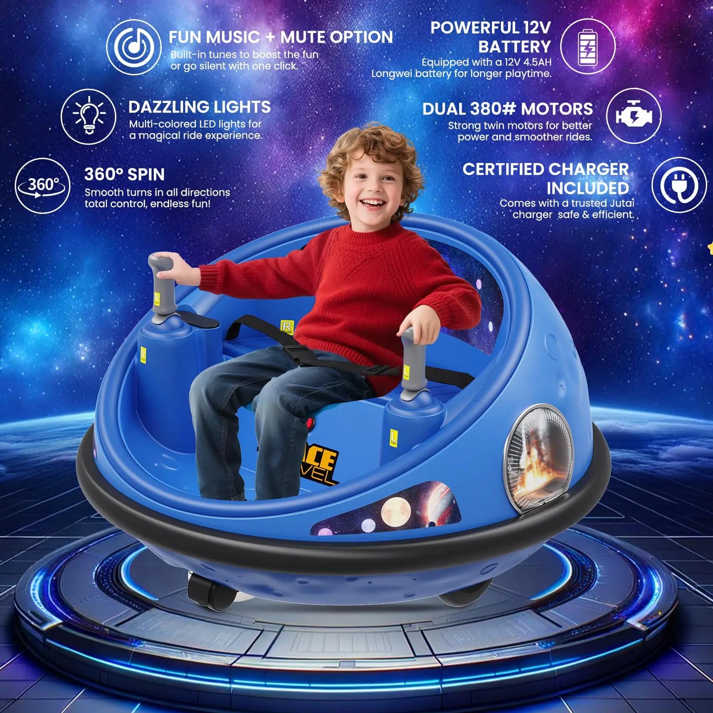360 Degree Spinning Kids Electric Bumper Car LED Lights Remote
