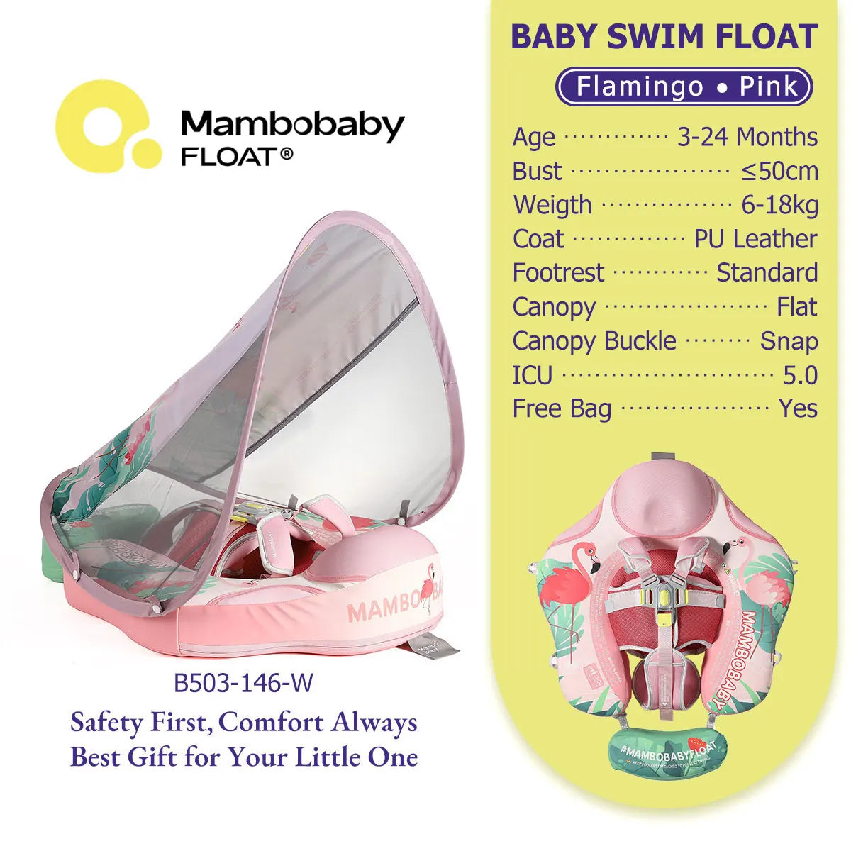 Mambobaby Baby Pool Float No Inflation Required With Removable Canopy