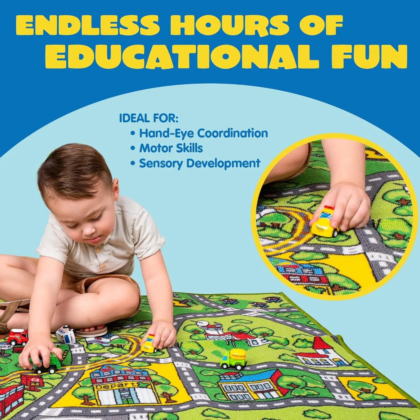 Joyfy Carpet Playmat With 12 Cars Pull Back Vehicle Set