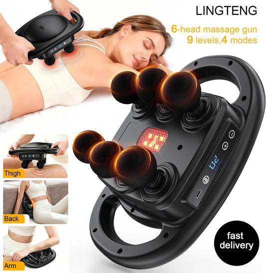 LINGTENG Deep Tissue Massage Gun With 6 Heads And 9 Intensities