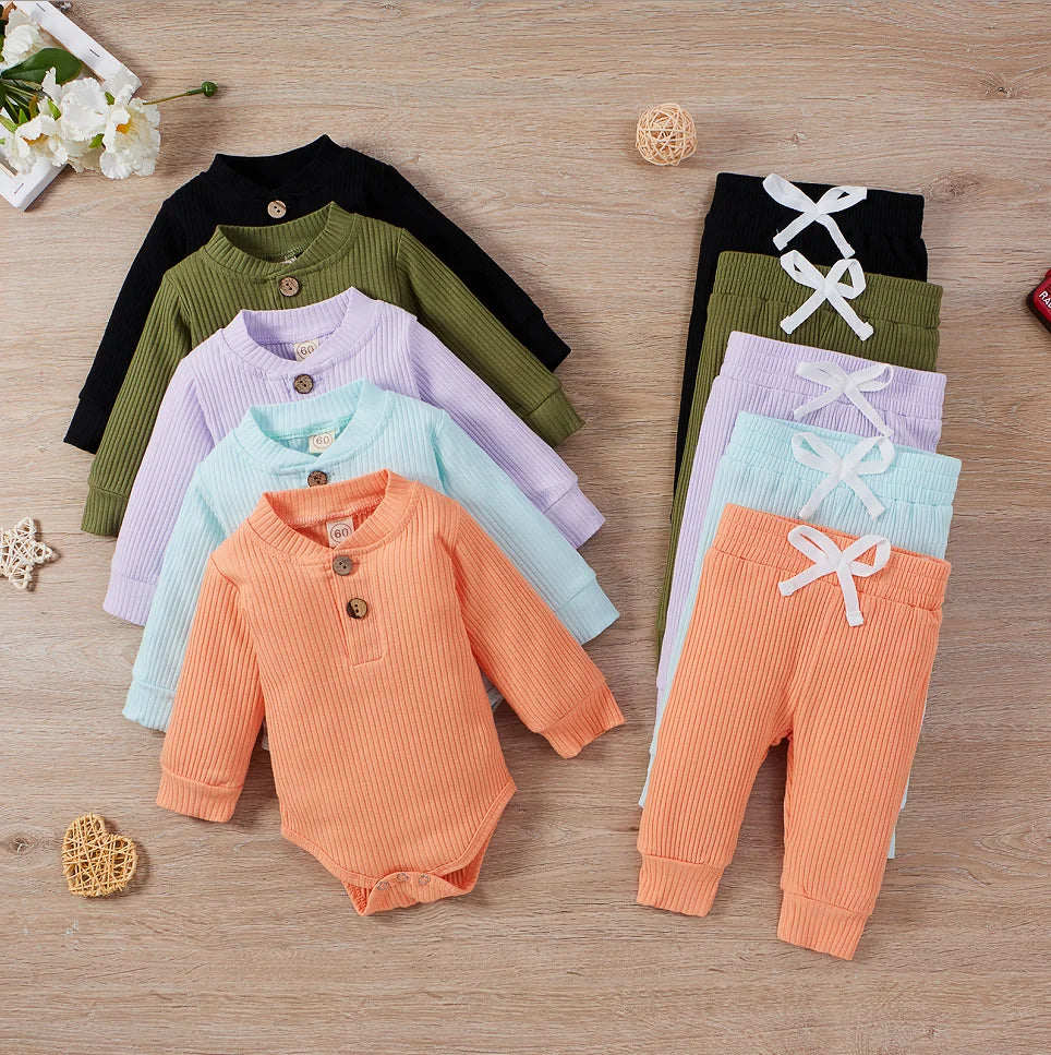 Pudcoco Baby Unisex 2-Piece Bodysuit And Elastic Pants Set
