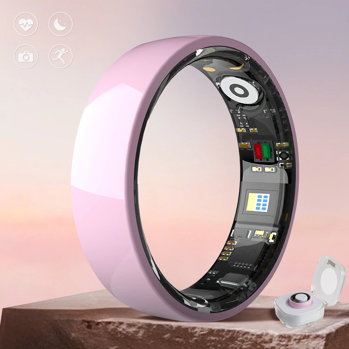Fashion Ceramics Smart Ring White, black, pink with Charging Case, Health & 24/7 sleep monitoring,IP68 Water, Multi-sport Modesproof,