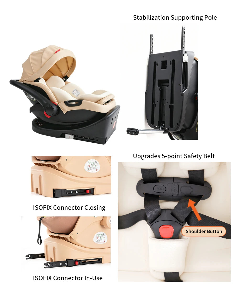 SteAnny Baby Stroller Travel System With Isofix Base Carry Cot