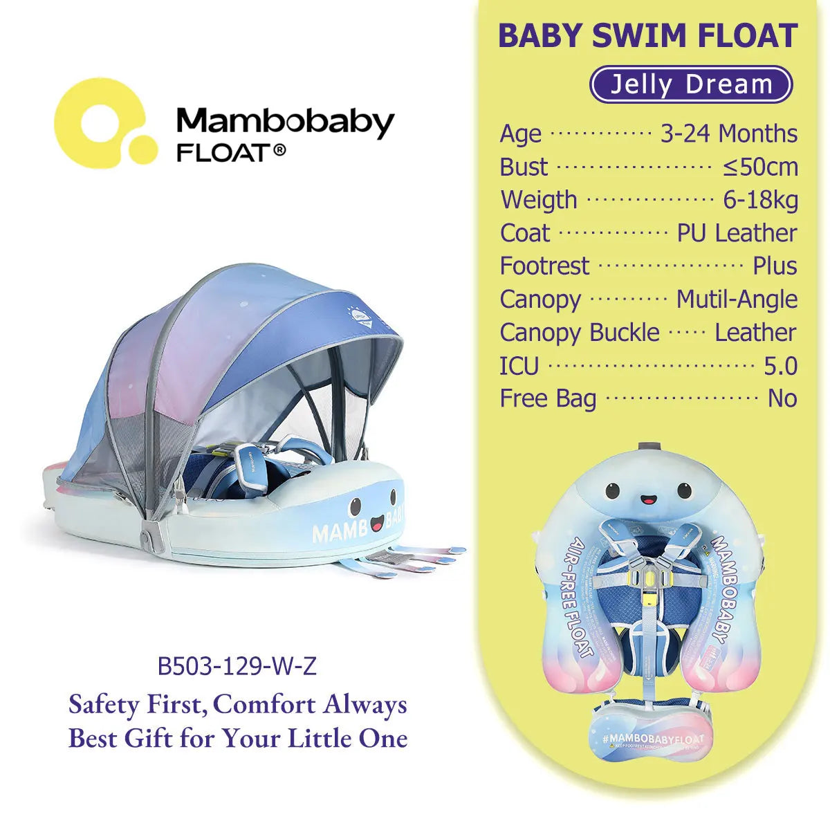 Mambobaby Baby Pool Float No Inflation Required With Removable Canopy
