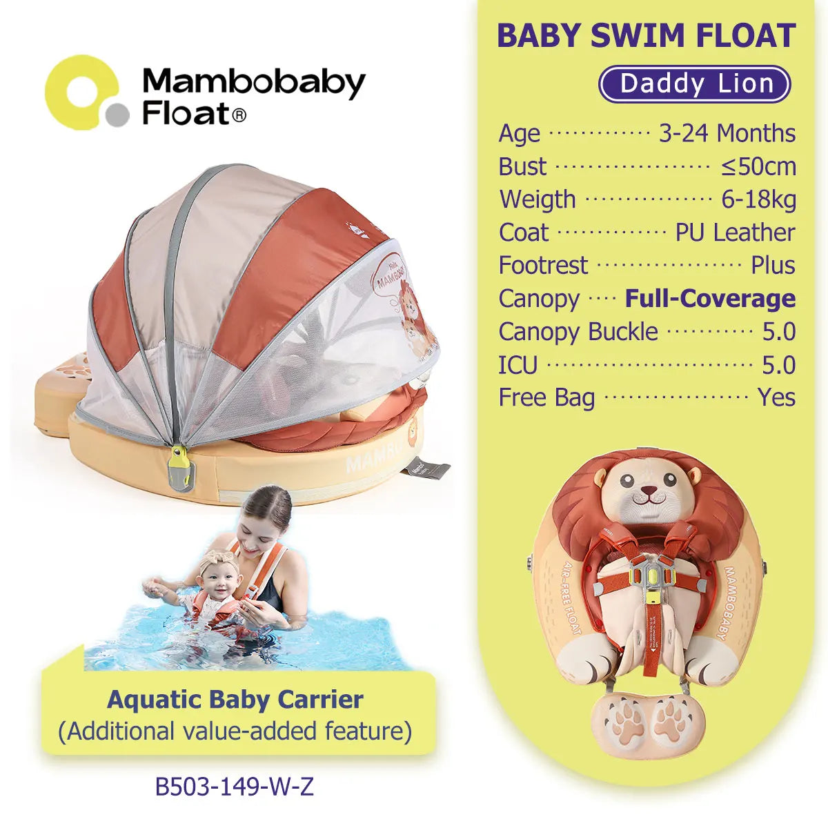 Mambobaby Baby Pool Float No Inflation Required With Removable Canopy