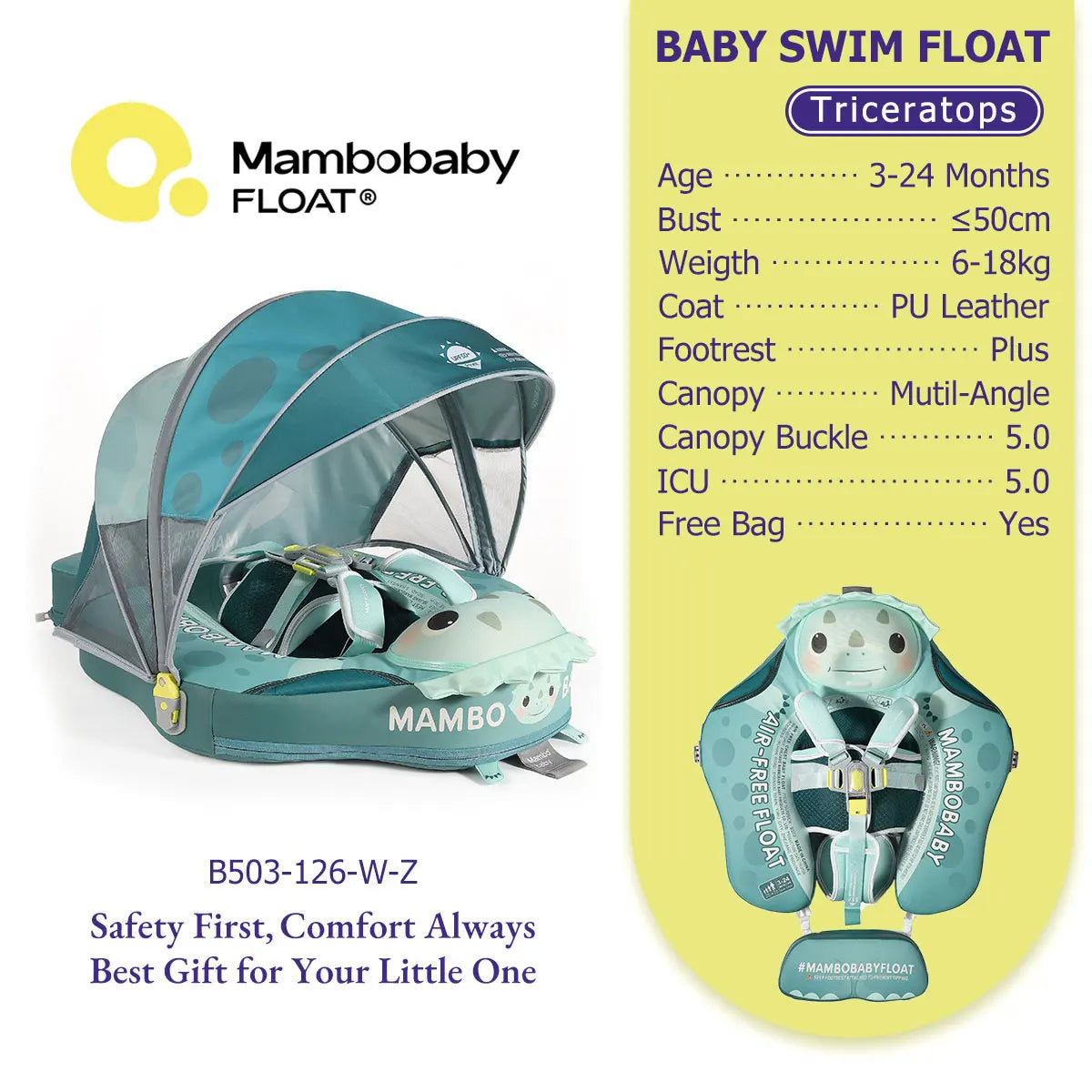 Mambobaby Baby Pool Float No Inflation Required With Removable Canopy