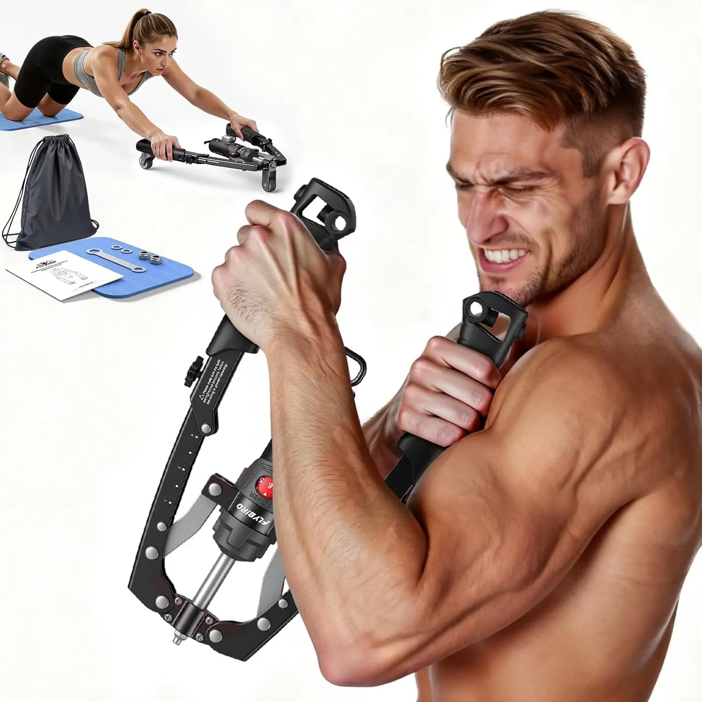 FED Fitness 3-In-1 Arm Trainer With Ab Roller Hydraulic Resistance