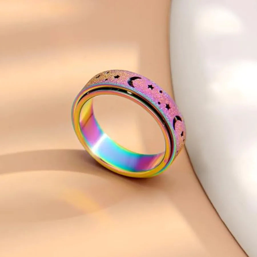 Anxiety Ring for Women Spinner Rings:Rotating Rings Stainless Steel 6mm Moon Star Anxiety for Men Band Jewelry Gift for Women S