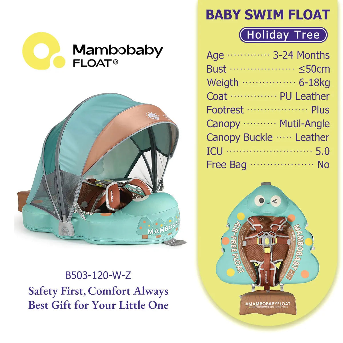 Mambobaby Baby Pool Float No Inflation Required With Removable Canopy