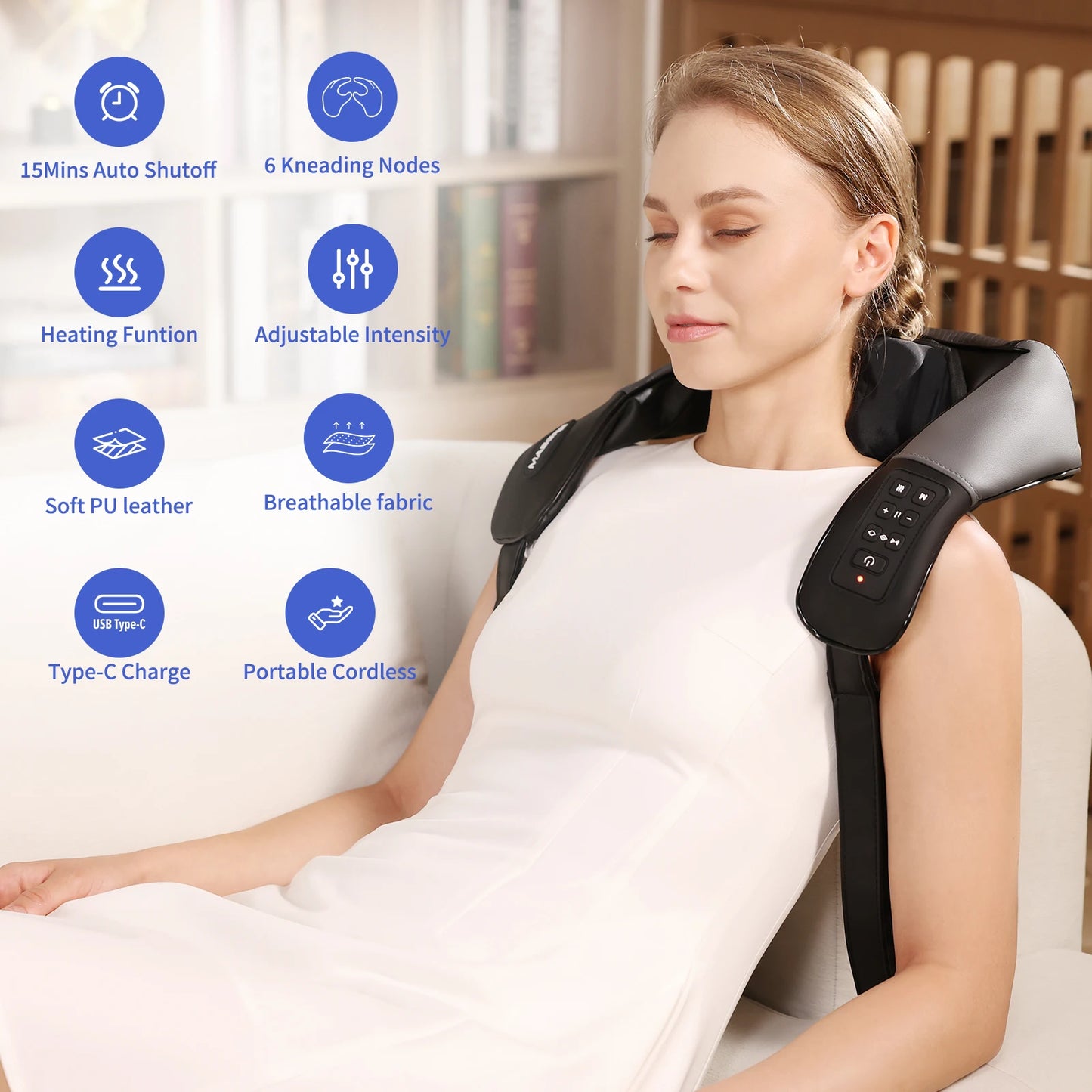 Masgre Electric Neck Massager With Heat 4D Kneading Cordless