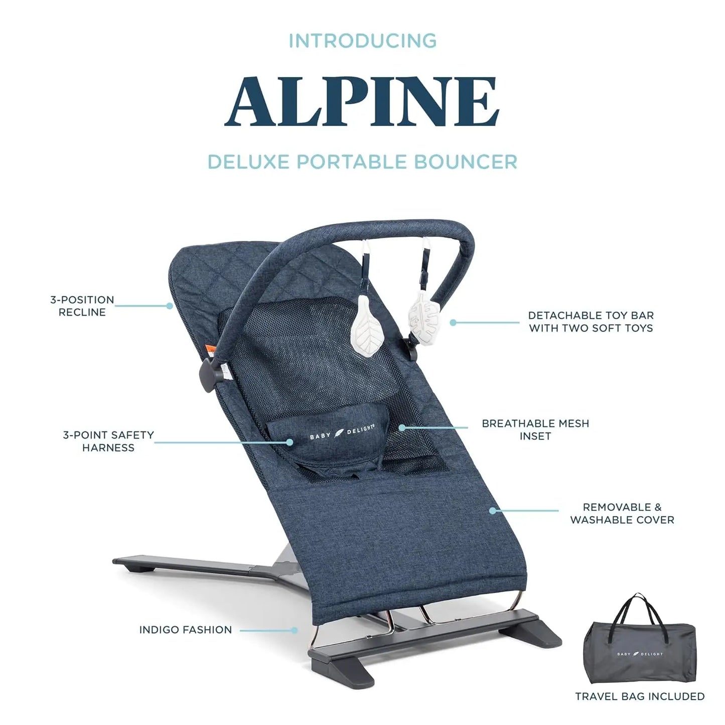 Portable Infant Bouncer With 3 Recline Positions And Carry Bag