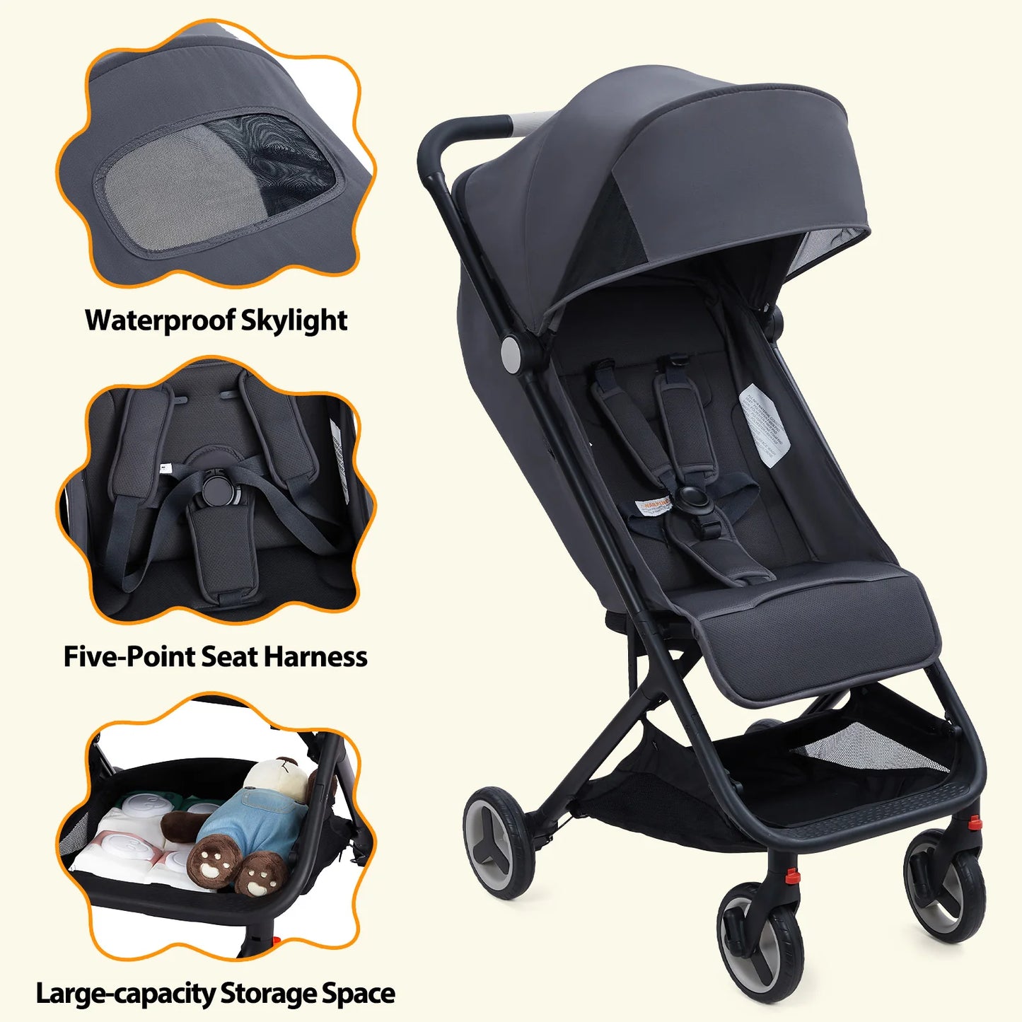 Lightweight Baby Stroller Compact Umbrella Stroller Adjustable Canopy
