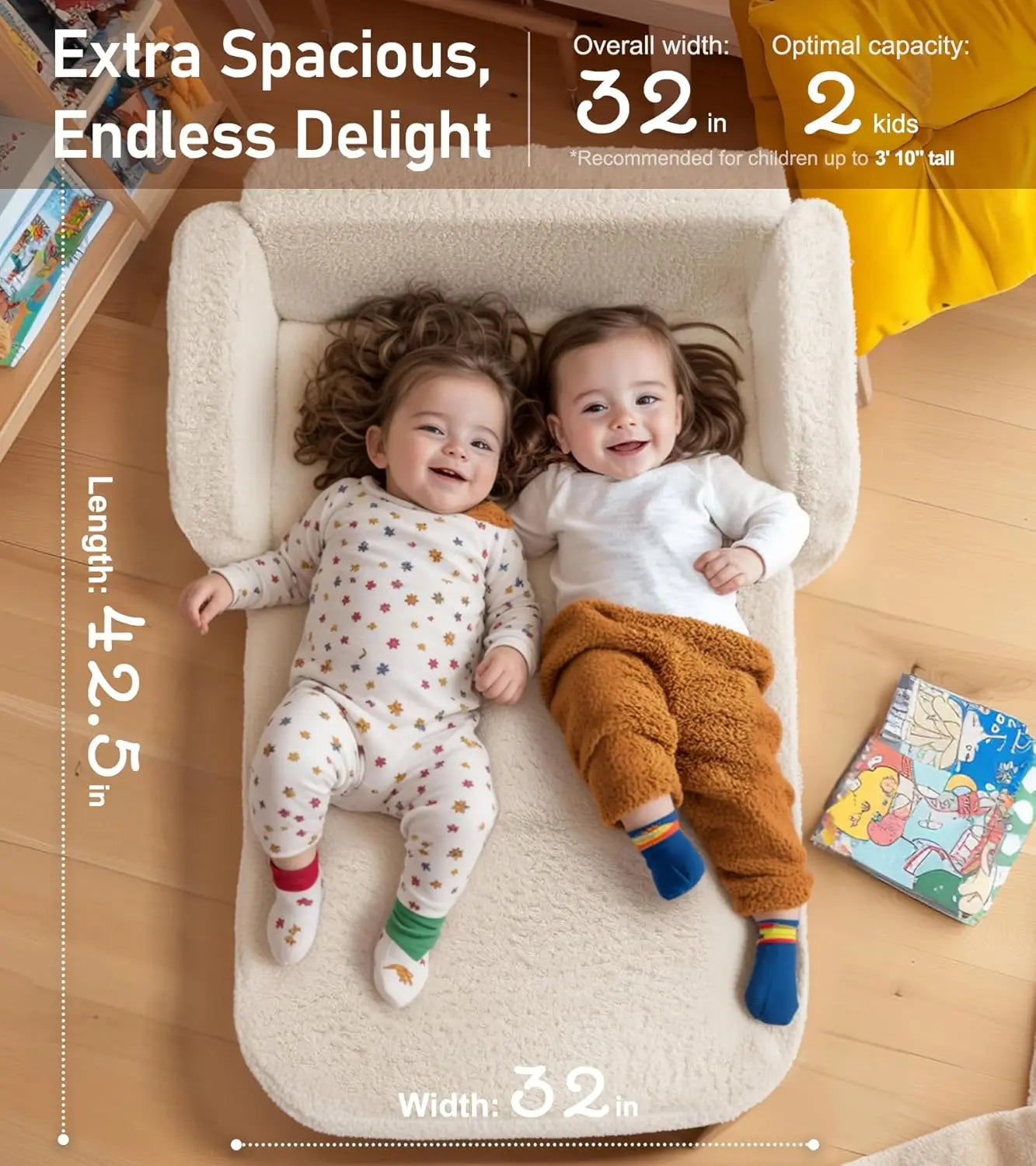 Convertible 2 In 1 Kids Couch And Lounger Sofa Bed