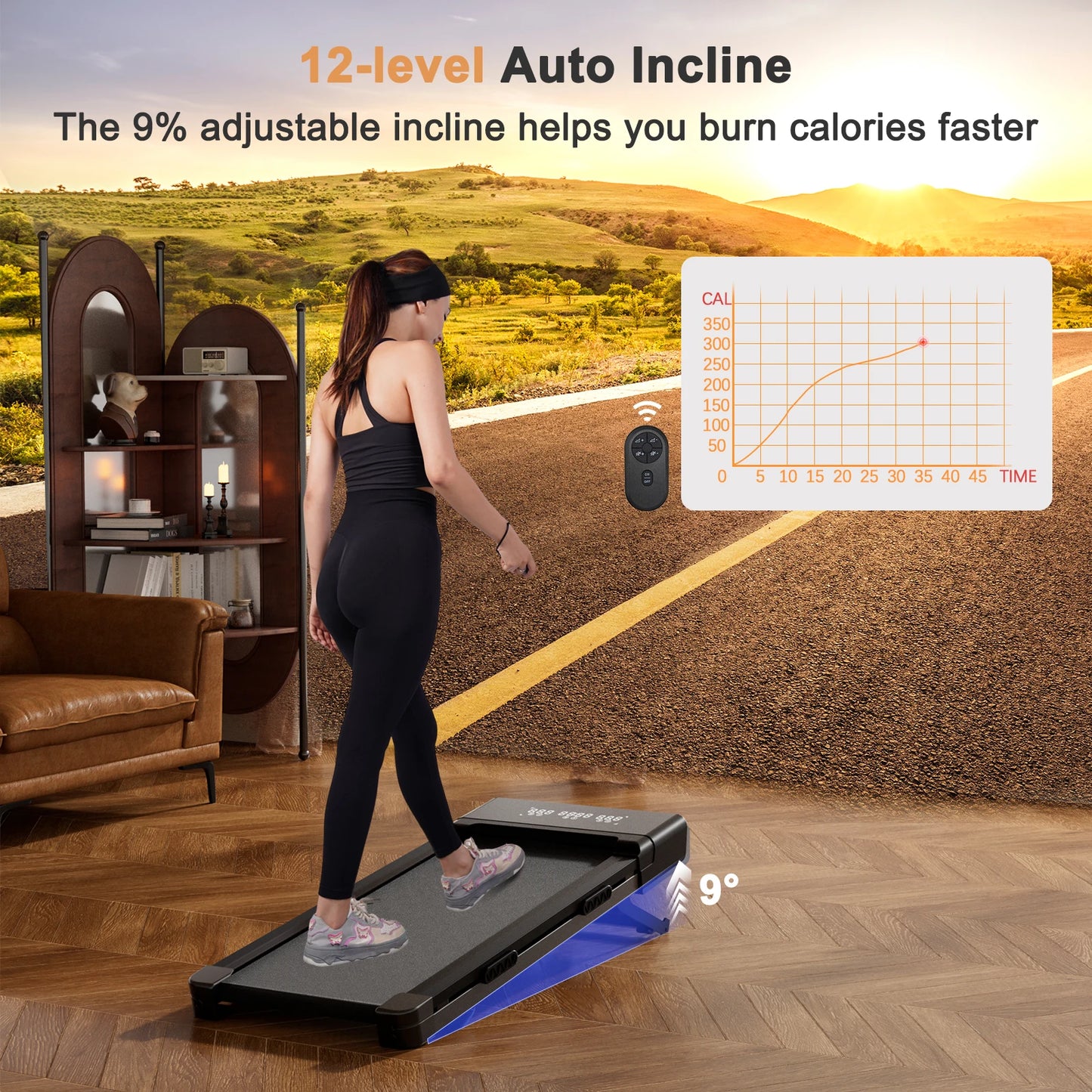 Under Desk Walking Pad Treadmill 3HP Incline 9 Percent